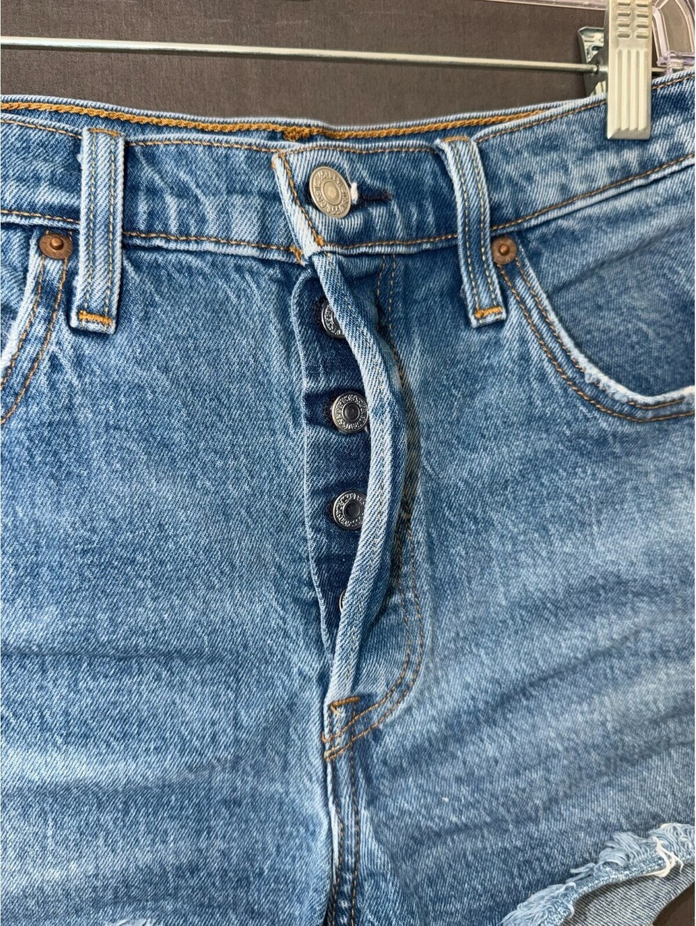Levis 501 Original Shorts Womens Size 28 High Rise Button Fly Cut Off Denim